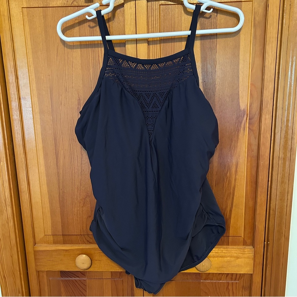 Aqua Green Navy One‑Piece Swimsuit Plus 24 NWT Crochet Detail Swimwear